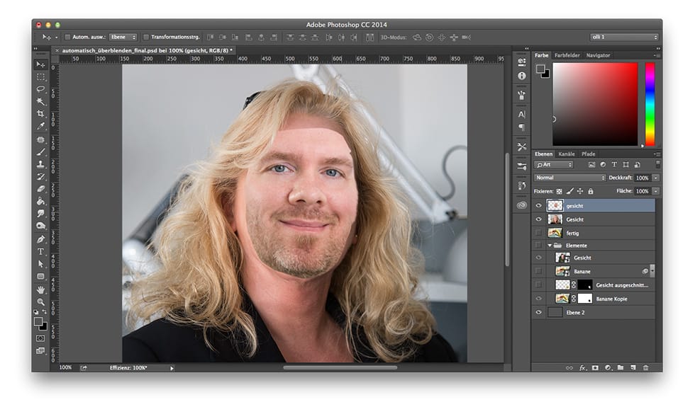 Beitragsbild Blog zum Thema PhotoShop | gemorphtes Bild zweier Mitarbeiter im Bearbeitungsmodus